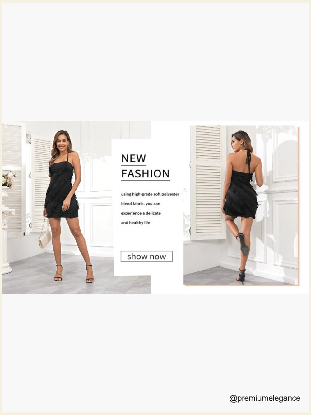 Sexy Halter Backless Bodycon Mini Dress, Ruffled Cocktail Party Club - Picture 6 of 7